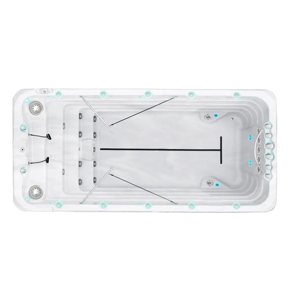 Vit PassionSpa Fitness 2 Deep Swim Spa – Sport Collection, vit rektangulär med jetstrålar och T-formad mittdel